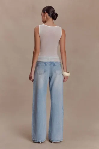 Perrie mid-rise rechte jeans met strik – gewassen lichtblauw