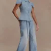 Perrie mid-rise rechte jeans met strik – gewassen lichtblauw Perrie mid-rise rechte jeans met strik – gewassen lichtblauw