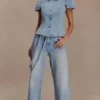 Perrie mid-rise rechte jeans met strik – gewassen lichtblauw Perrie mid-rise rechte jeans met strik – gewassen lichtblauw