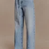 Perrie mid-rise rechte jeans met strik – gewassen lichtblauw Perrie mid-rise rechte jeans met strik – gewassen lichtblauw