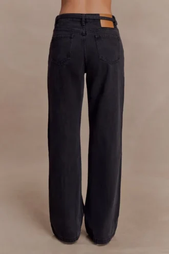 Perrie mid-rise rechte jeans met strik – gewassen zwart