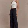 Perrie mid-rise rechte jeans met strik – gewassen zwart Perrie mid-rise rechte jeans met strik – gewassen zwart