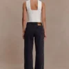 Perrie mid-rise rechte jeans met strik – gewassen zwart Perrie mid-rise rechte jeans met strik – gewassen zwart