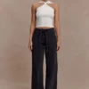 Perrie mid-rise rechte jeans met strik – gewassen zwart Perrie mid-rise rechte jeans met strik – gewassen zwart