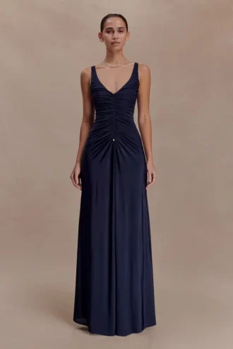 Perrie slinky gerimpelde maxi-jurk – inktblauw