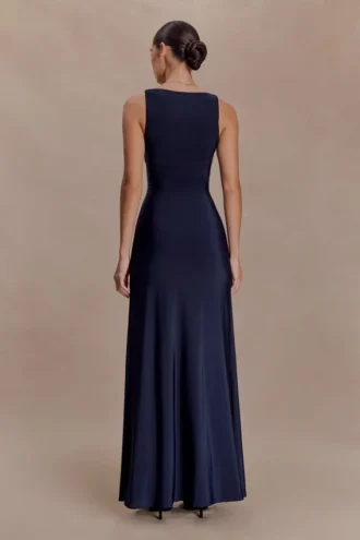 Perrie slinky gerimpelde maxi-jurk – inktblauw