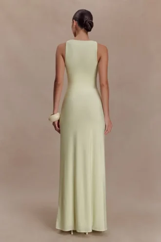 Perrie soepelvallende maxi-jurk met ruches – pastel limoen
