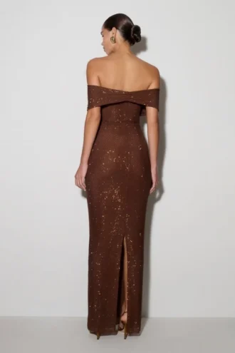 Phi Multi-Wear Cowl Diamante Maxi-jurk – Chocolade