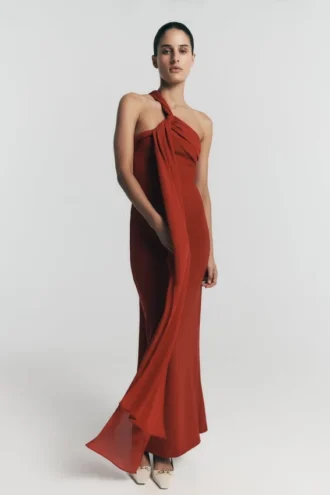 Philippa geknoopte crêpe maxi-jurk – Ruby