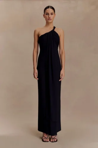 Philippa geknoopte crêpe maxi-jurk – Zwart