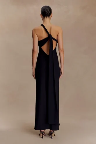 Philippa geknoopte crêpe maxi-jurk – Zwart