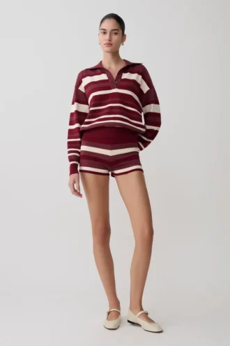 Philly Stripe gebreide Short – Bordeauxrood/Crème