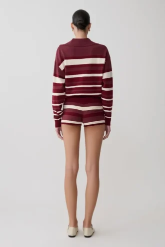 Philly Stripe gebreide Short – Bordeauxrood/Crème