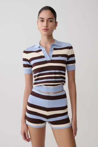 Philly Stripe gebreide top met knopen – Chocoladebruin/Blauw