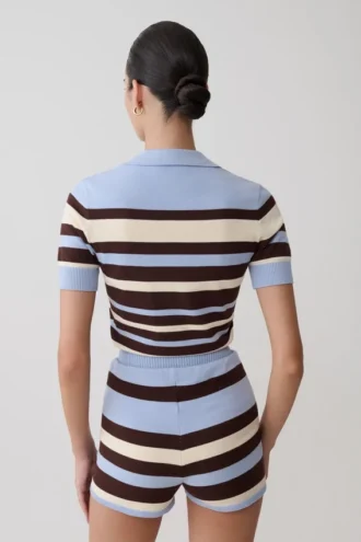 Philly Stripe gebreide top met knopen – Chocoladebruin/Blauw