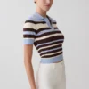 Philly Stripe gebreide top met knopen – Chocoladebruin/Blauw Philly Stripe gebreide top met knopen – Chocoladebruin/Blauw
