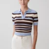 Philly Stripe gebreide top met knopen – Chocoladebruin/Blauw Philly Stripe gebreide top met knopen – Chocoladebruin/Blauw