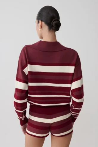 Philly Stripe gebreide trui met lange mouwen – Bordeauxrood/Crème