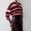Philly Stripe gebreide trui met lange mouwen – Bordeauxrood/Crème Philly Stripe gebreide trui met lange mouwen – Bordeauxrood/Crème