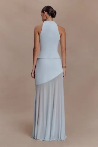 Portia maxi-rok van scuba en mesh – lichtblauw