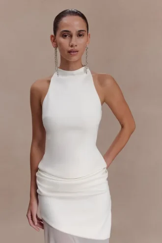 Portia mouwloze top van scuba – Wit