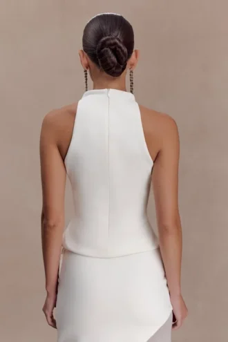 Portia mouwloze top van scuba – Wit