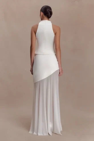 Portia scuba en mesh maxi-rok – Wit