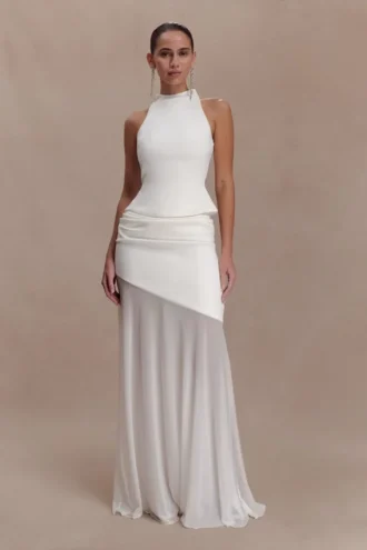 Portia scuba en mesh maxi-rok – Wit