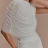 Pruedance slinky gedrapeerde top met mesh overlay – Wit Pruedance slinky gedrapeerde top met mesh overlay – Wit