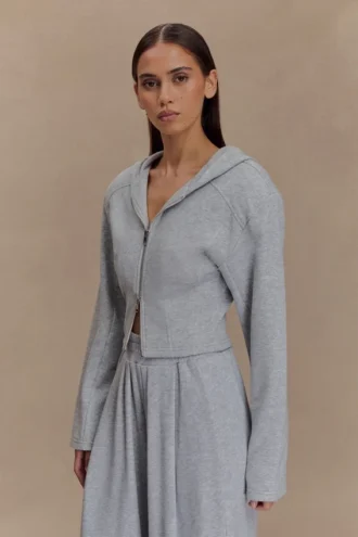 Quinn hoodie met rits – Lichtgrijs gemêleerd