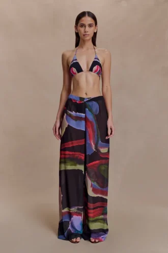 Rachel chiffon broek met rechte pijpen – Multi Fluid Reverie-print