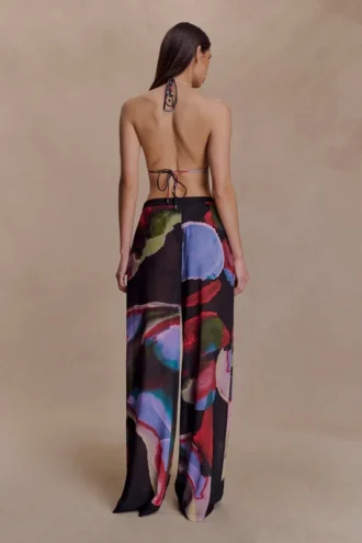 Rachel chiffon broek met rechte pijpen – Multi Fluid Reverie-print