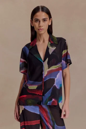 Rachel chiffon shirt met korte mouwen – Multi Fluid Reverie-print