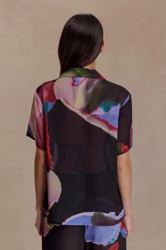 Rachel chiffon shirt met korte mouwen – Multi Fluid Reverie-print