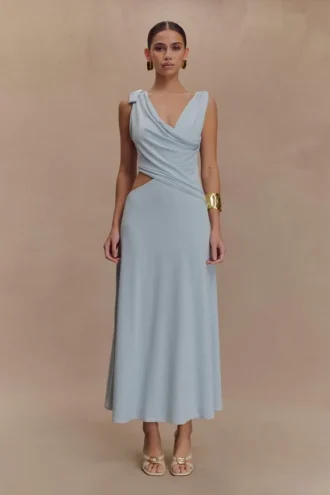 Raleigh asymmetrische slinky midi-jurk – lichtblauw