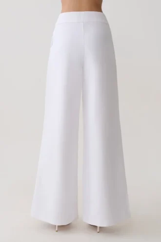 Raya linnen broek met middelhoge taille en wijde pijpen – Wit