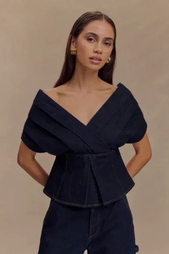 Rayne off-shoulder Denim Top – Indigoblauw