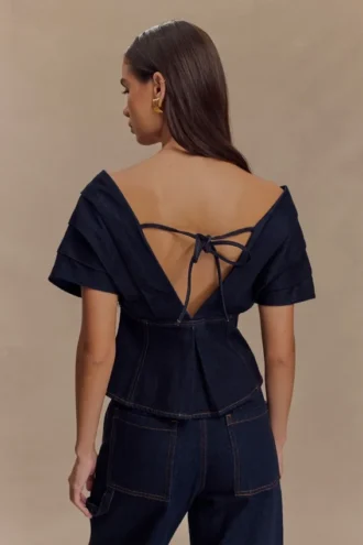 Rayne off-shoulder Denim Top – Indigoblauw