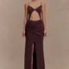 Reama overslag maxi-jurk van gebreid materiaal – Chocoladebruin