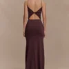 Reama overslag maxi-jurk van gebreid materiaal – Chocoladebruin