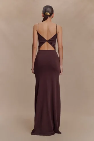 Reama overslag maxi-jurk van gebreid materiaal – Chocoladebruin