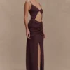 Reama overslag maxi-jurk van gebreid materiaal – Chocoladebruin
