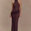 Reece haltertop maxi-jurk van gebreid materiaal – Chocoladebruin