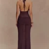 Reece haltertop maxi-jurk van gebreid materiaal – Chocoladebruin