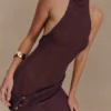Reece haltertop maxi-jurk van gebreid materiaal – Chocoladebruin
