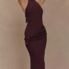 Reece haltertop maxi-jurk van gebreid materiaal – Chocoladebruin