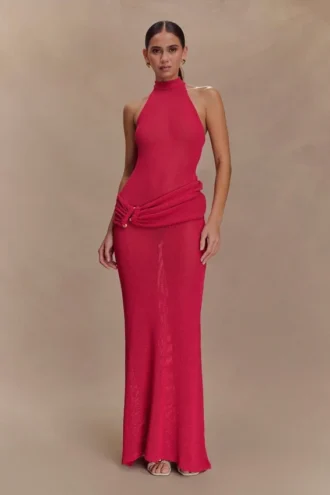 Reece haltertop maxi-jurk van gebreide stof – Dragonfruit