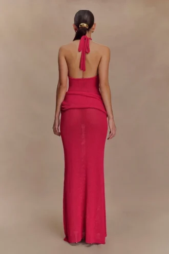 Reece haltertop maxi-jurk van gebreide stof – Dragonfruit
