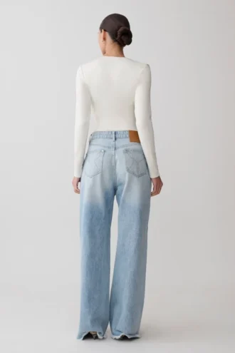 Ren Cowl slinky bodysuit met lange mouwen – ivoor