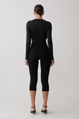 Ren Cowl Slinky Bodysuit met lange mouwen – Zwart